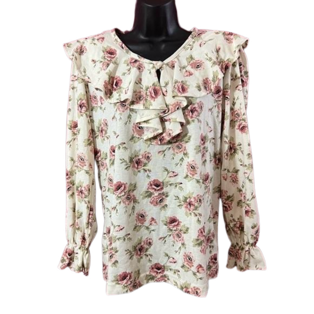 Bonjour Floral Blouse Small Long Sleeve